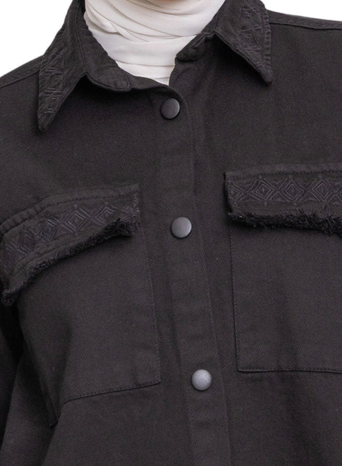 Black Embroidered Gabardine Shirt - Khotwh